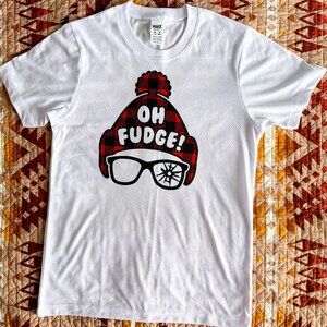 OH FUDGE! Christmas Custom Printed White Short Sleeve Tee Size Medium NWoT